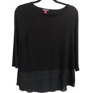 Vince Camuto Black 3/4 sleeve W mesh detail on bottom​